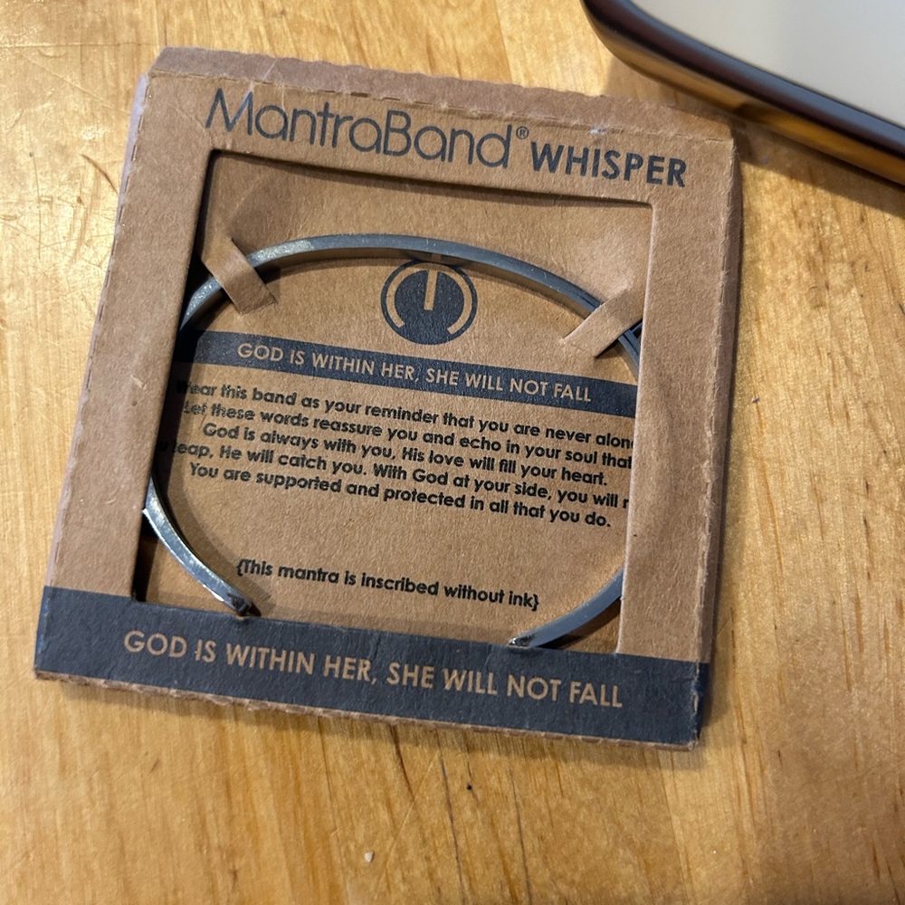 Mantraband whisper “god is within her, she will not fall” silver bracelet. New